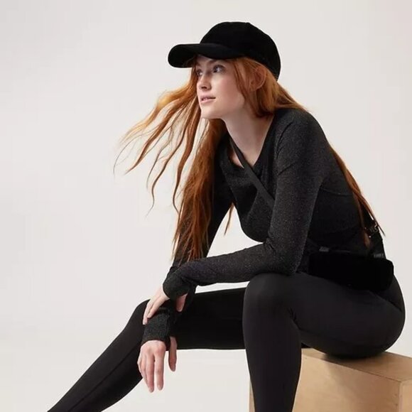 NWT Black Athleta Momentum Seamless Shimmer Top Workout Dance Odor Control - Picture 7 of 9